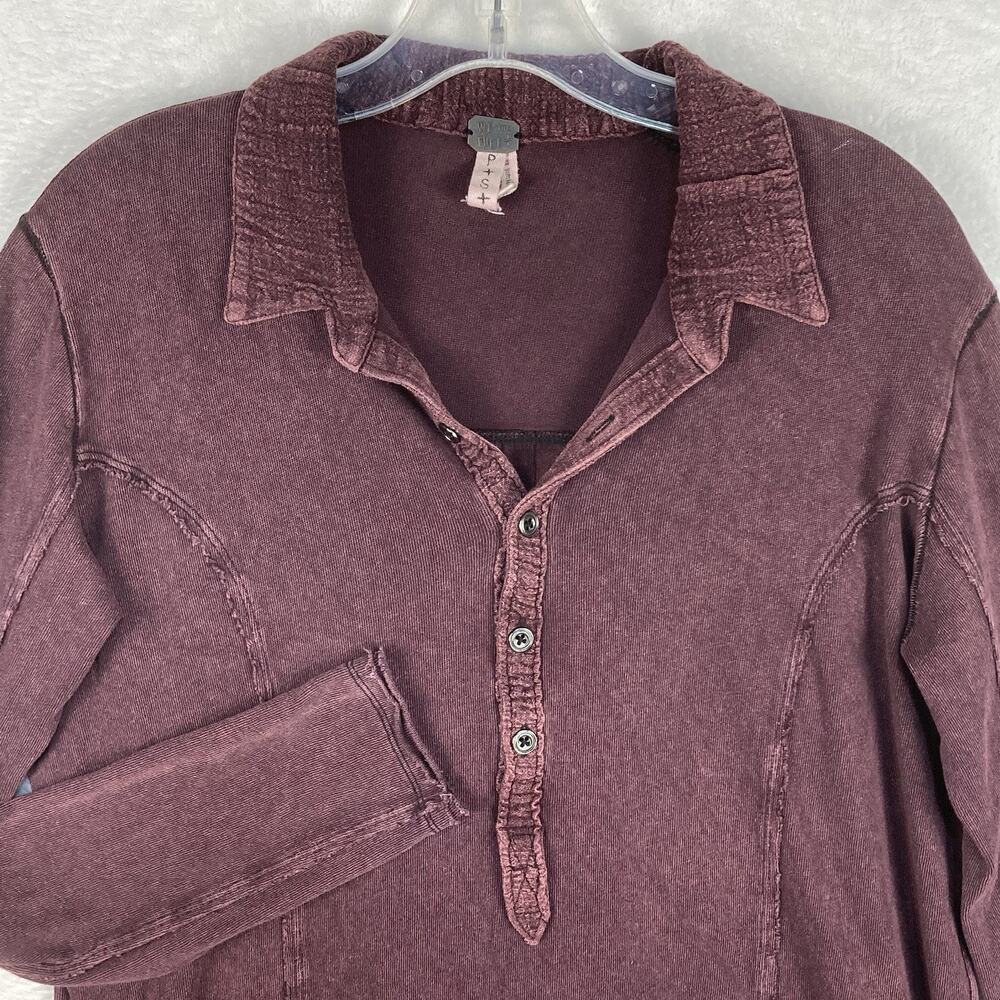 Free People Washed Plum Button Polo Top